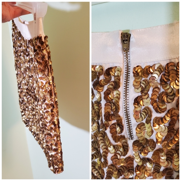 Alice + Olivia Gold Sequins Ivory Silk Mini Skirt - Picture 6 of 10